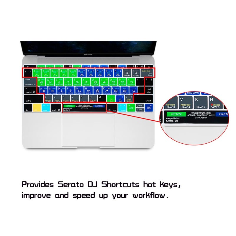 HRH Serato DJ Hotkey Silicone Keyboard Cover Skin for MacBook Pro 13" A1708 A1988 No Touch Bar 2018 2017 2016 Release and for MacBook 12" A1534 (2015)&A1931(2018) USA Layout Protective Skin - Image 1